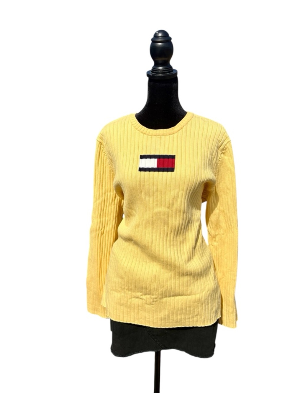 Tommy Hilfiger Y2K‎ vintage flag sweater ribbed 100% cotton pastel pale yellow